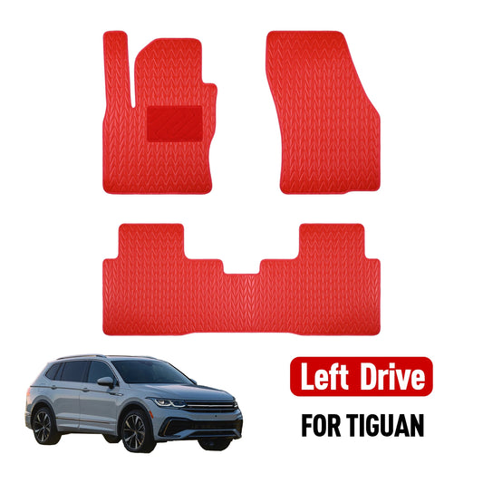 Custom car floor mat for Volkswagen Tiguan 2018-2023 Red artificial leather Waterproof Non-Slip Car Mats Floor Covers