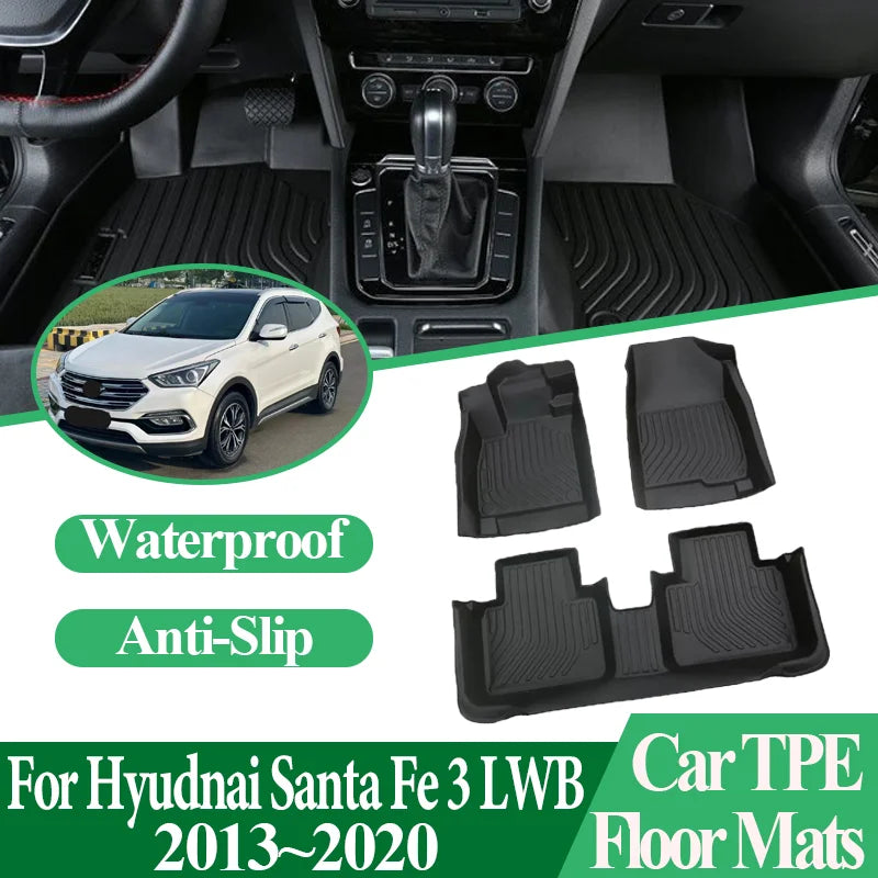 For Hyudnai Santa Fe 3 Maxcruz LWB XL DM NC 2013~2020 Car Floor Mats TPE Material Anti-dirty Anti-slip Foot pad Cover Carpet Pad
