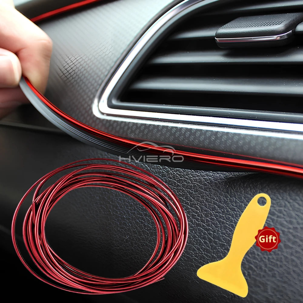 Car Universal Trims Strip 5M Tape Interior Modelling Line Flexible Wheel Modified Center Control Instrument Panel Chrome Glitter