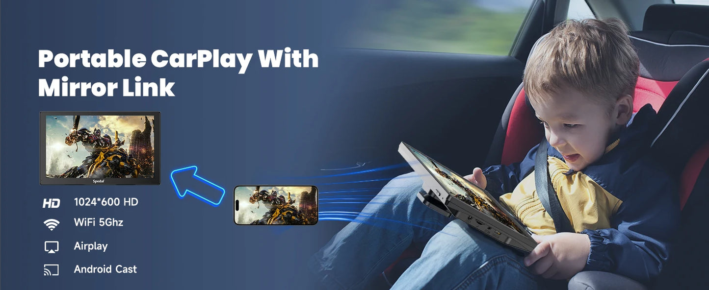 7" IPS Touchscreen Portable Car Stereo with Wireless CarPlay and Android Auto CarPlay Screen for Car, Portrait & Landscape