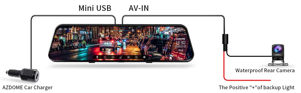 AZDOME PG17 12" WiFi Mirror Dash Cam 4K Front and 1080P Rear View Mirror Camera for Cars Dual Camera Waterproof Backup Camera