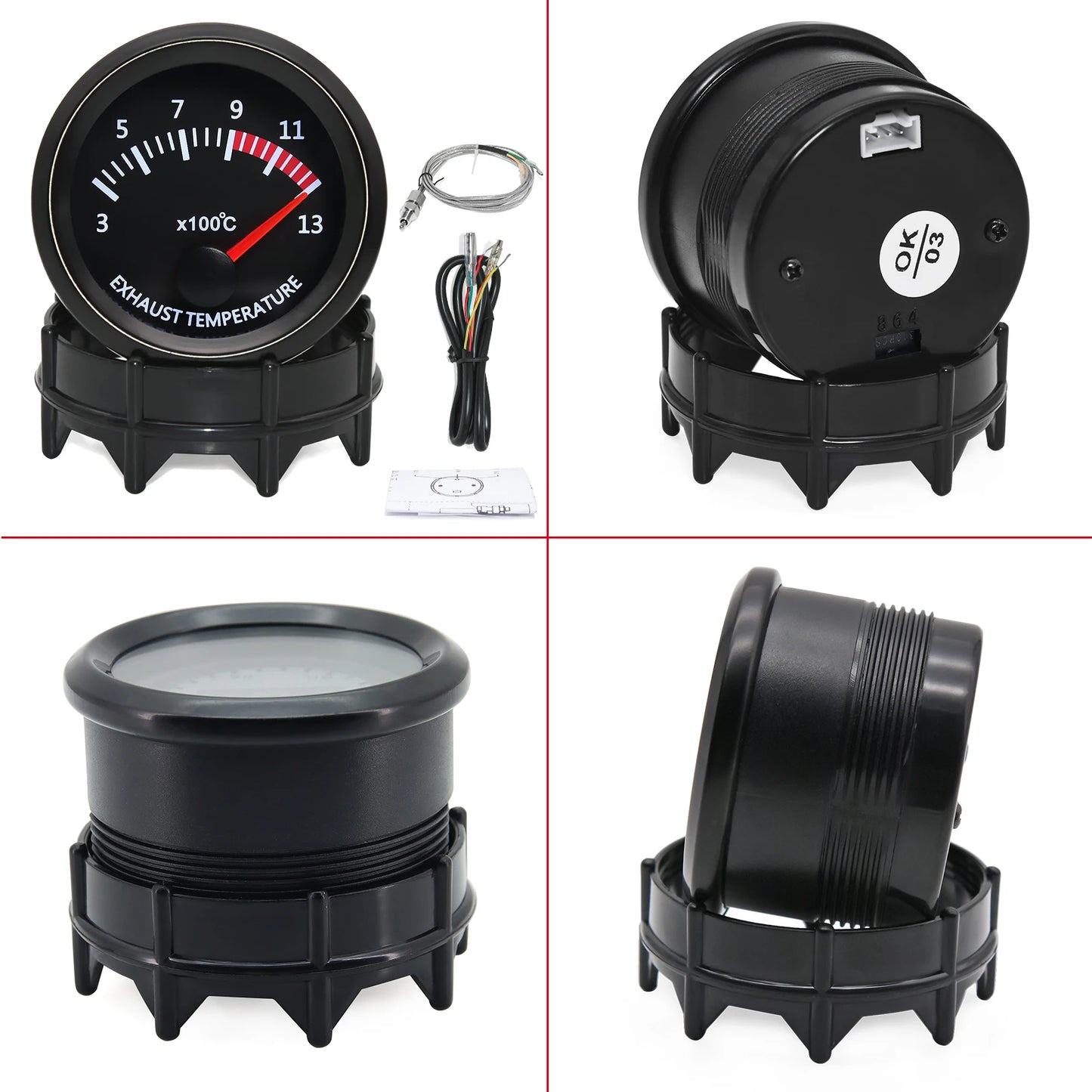 Universal 52mm 2" Car Auto Exhaust Gas Temp Gauge 300~1300 Celsius 12V Exhaust Gas Temp Gauge Ext Temp Meter EGT With Sensor
