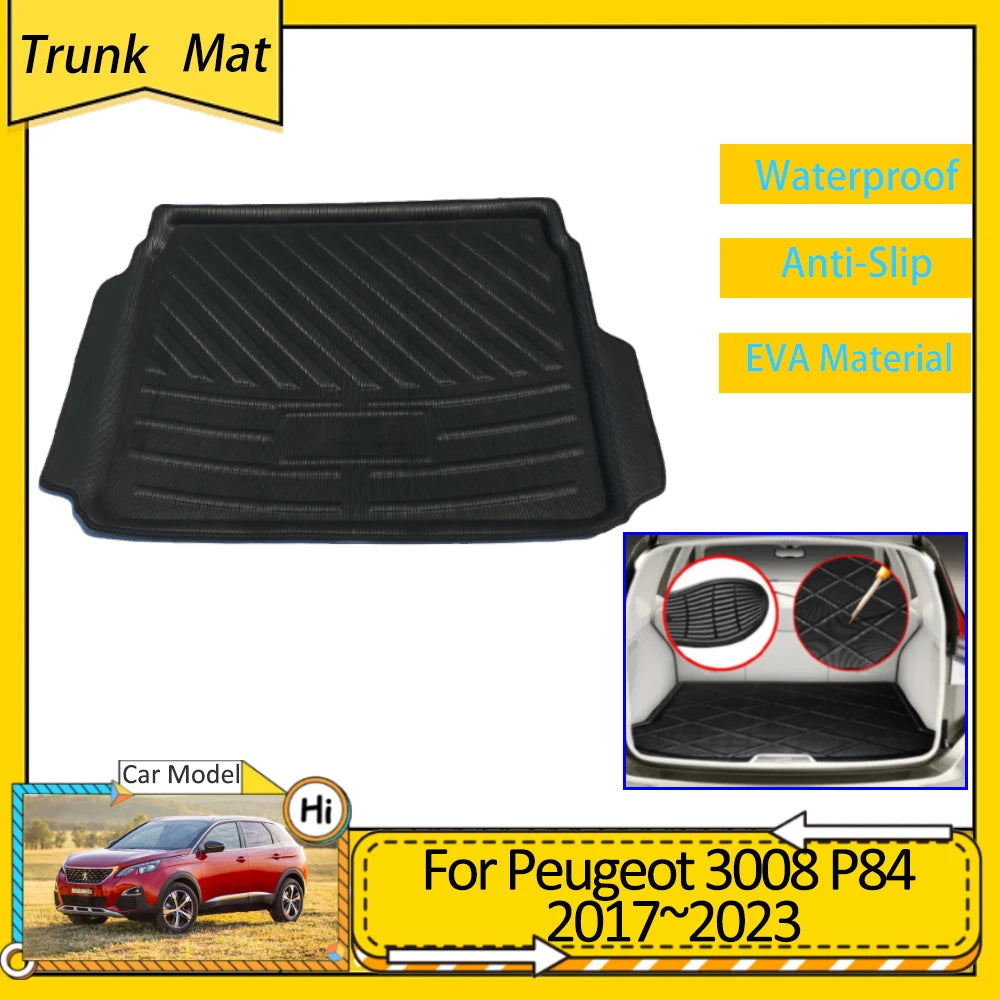 Car Trunk Mats For Peugeot 3008 MK2 P84 2017 2018 2019 2020 2021 2022 2023 Accsesories Auto Anti-Slip Pads EVA Waterproof Carpet