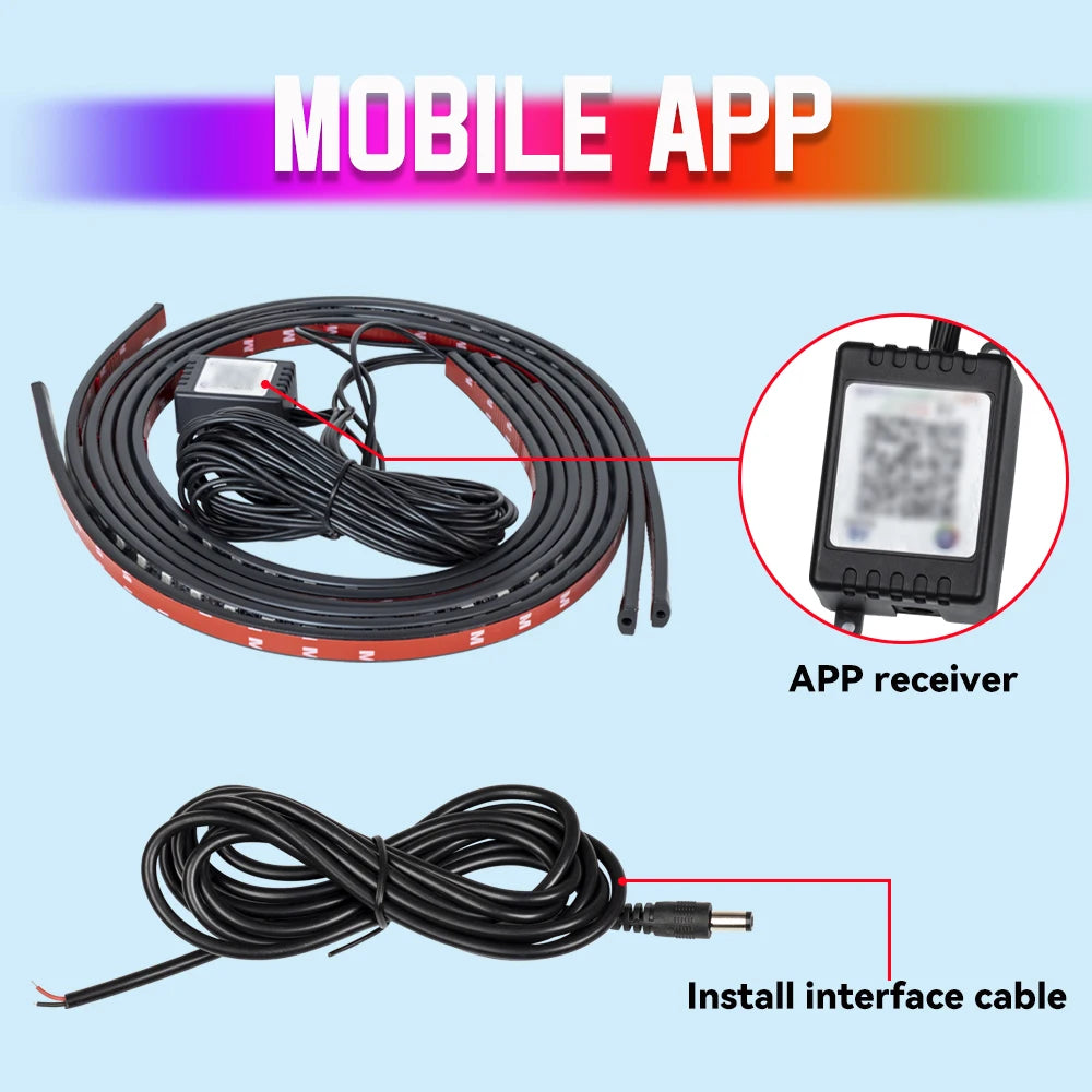 Universal Car Chassis Flexible LED Strip Light Remote /APP Control RGB Neon Light Ambient Atmosphere Lamp Auto Accessories Kit