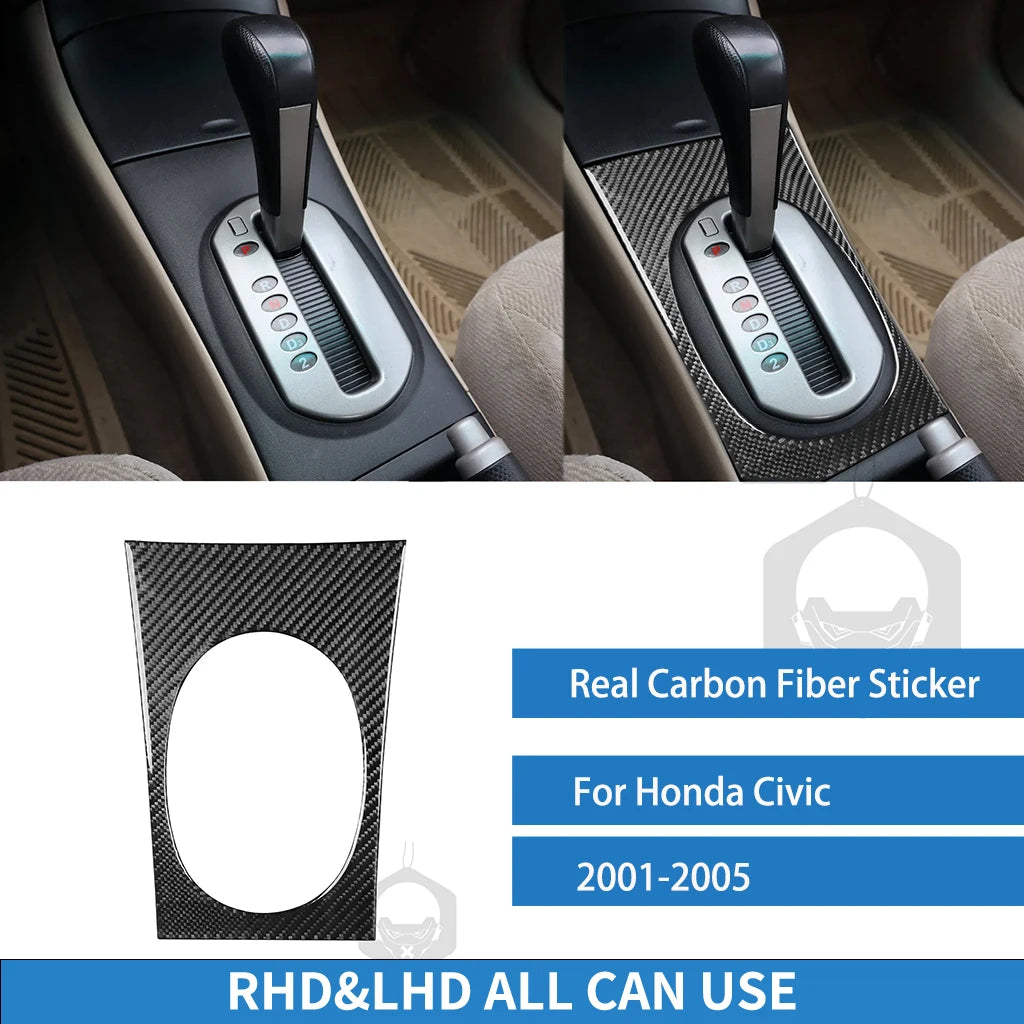 For Honda Civic 2001 2002 2003 2004 2005 Gear Shift Panel Set Cover Real Carbon Fiber Sticker Car Interior Moulding Accessories