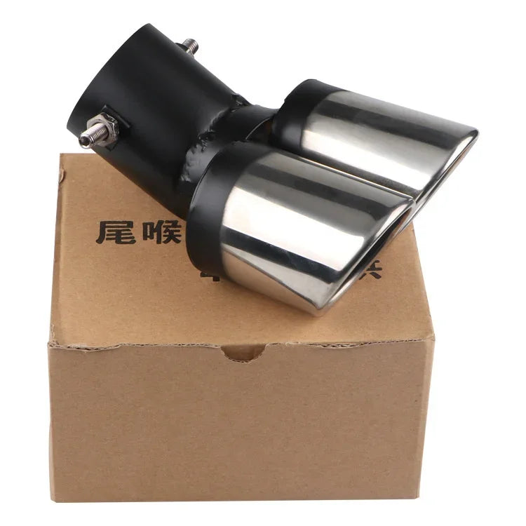 64mm Universal Double Pass Exhaust Pipe Tip Exhaust Silencer Muffler Tip Stainless Steel Pipe Trim Modified Exhause Tail Pipe