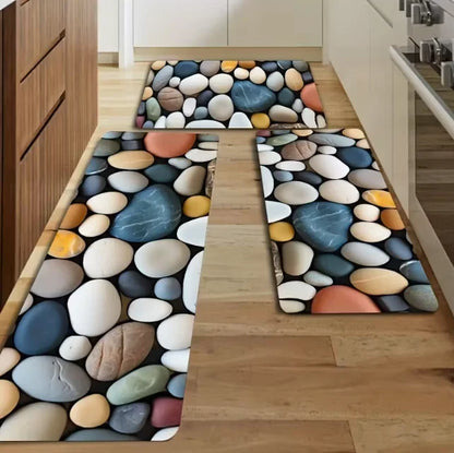Colorful Pebble Patterned Anti Slip Carpet Suitable for Kitchen Bathroom and Outdoor Machine Washed Polyester Floor Mats