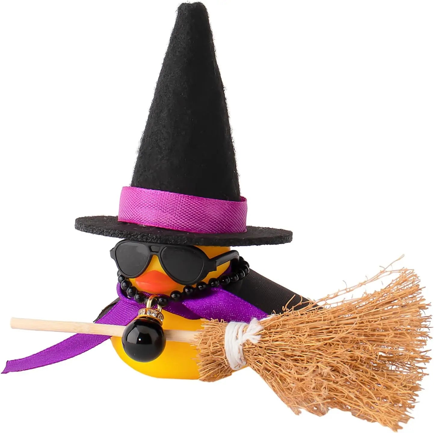 Car Rubber Duck Ornaments Halloween Duck Car Dashboard Decorations with Mini Witch Hat Sunglasses Necklace Halloween Accessories