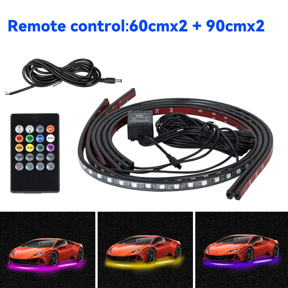 Universal Car Chassis Flexible LED Strip Light Remote /APP Control RGB Neon Light Ambient Atmosphere Lamp Auto Accessories Kit