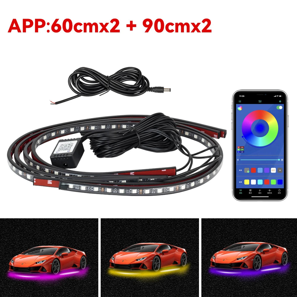Universal Car Chassis Flexible LED Strip Light Remote /APP Control RGB Neon Light Ambient Atmosphere Lamp Auto Accessories Kit