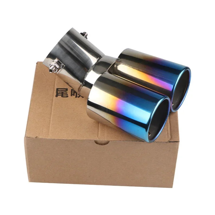 64mm Universal Double Pass Exhaust Pipe Tip Exhaust Silencer Muffler Tip Stainless Steel Pipe Trim Modified Exhause Tail Pipe