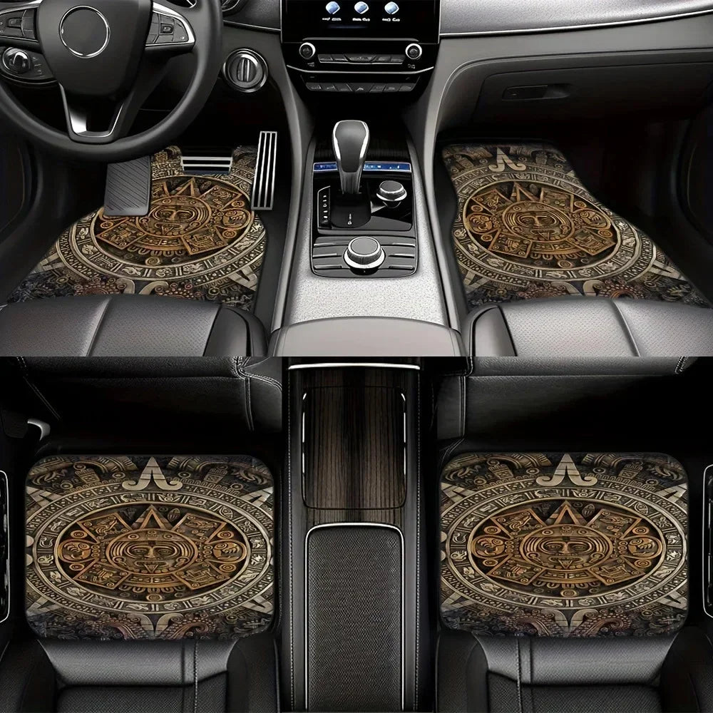 Antique Oriental Turkish Persian Carpet Car Floor Mats 4-Piece for Front Rear Seats Durable Floor Carpet Heavy Duty Rubber Back