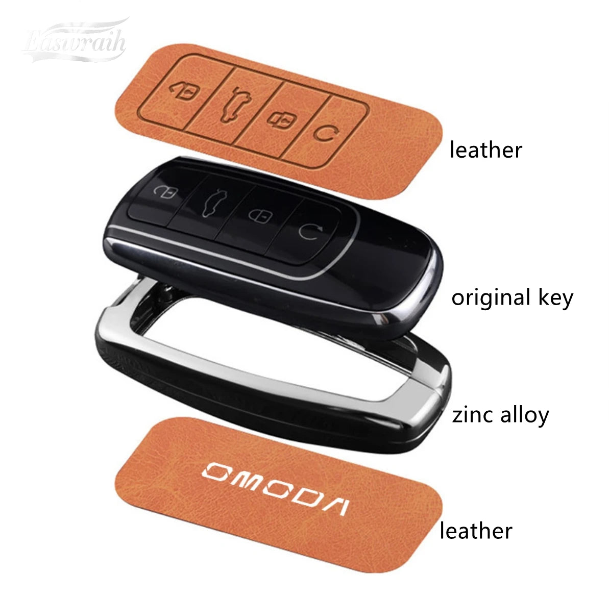 Car Zinc Alloy Leather Key Case Cover Holder For Chery Jaecoo Tigo 7 8 Pro Max Omoda C5 Tigo 7 8 Plus Arrizo 5 Plus Car Styling