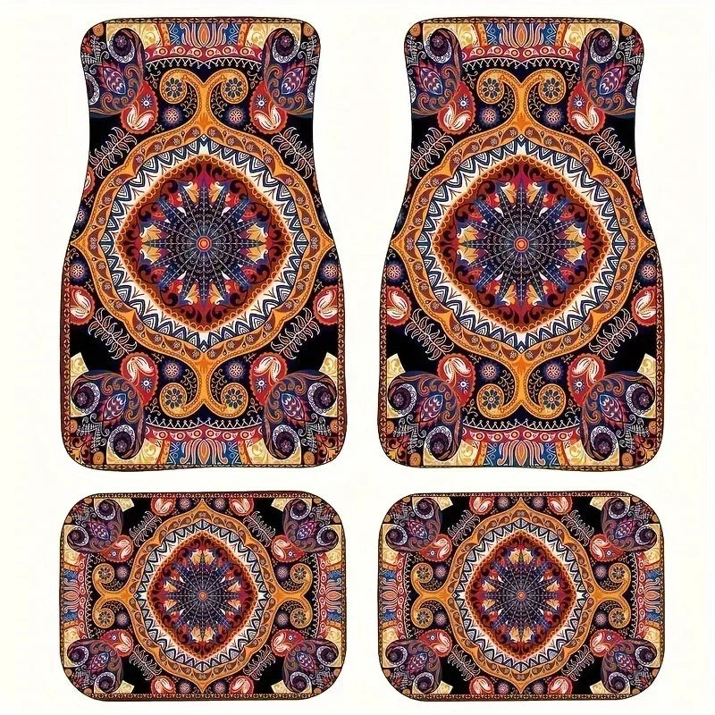 Antique Oriental Turkish Persian Carpet Car Floor Mats 4-Piece for Front Rear Seats Durable Floor Carpet Heavy Duty Rubber Back