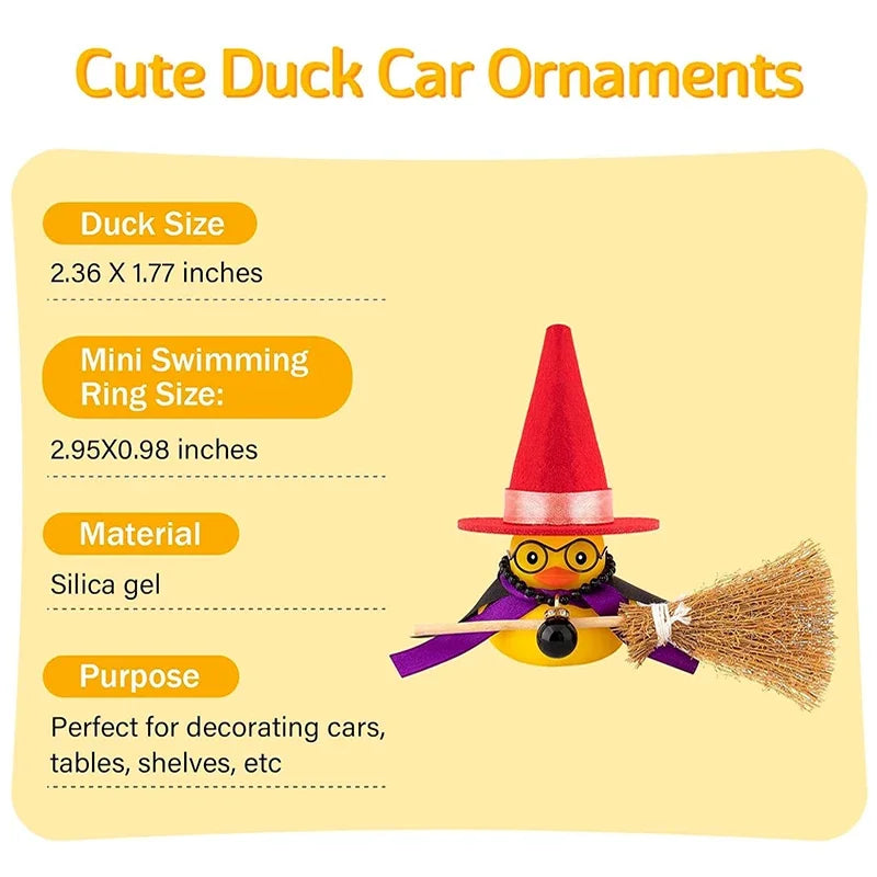 Car Decoration Rubber Duck Halloween with Magic Hat Cloak Broom Sunglasses Necklace for Car Ornaments Home Table Decor