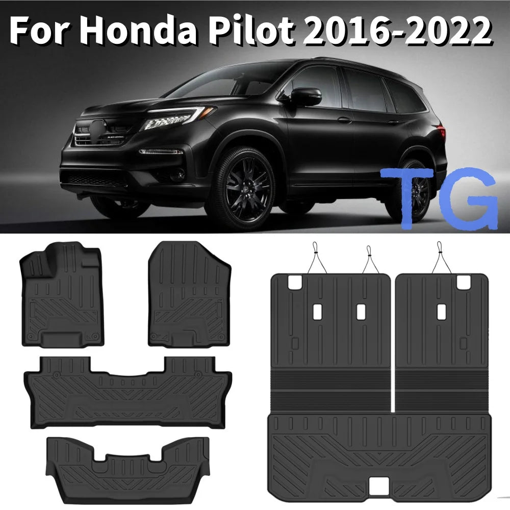 Floor Mats for Honda Pilot 2016-2022 All Weather Protection Cargo Liner with Backrest Mat Behind 3rd Row Back Seat Accessories