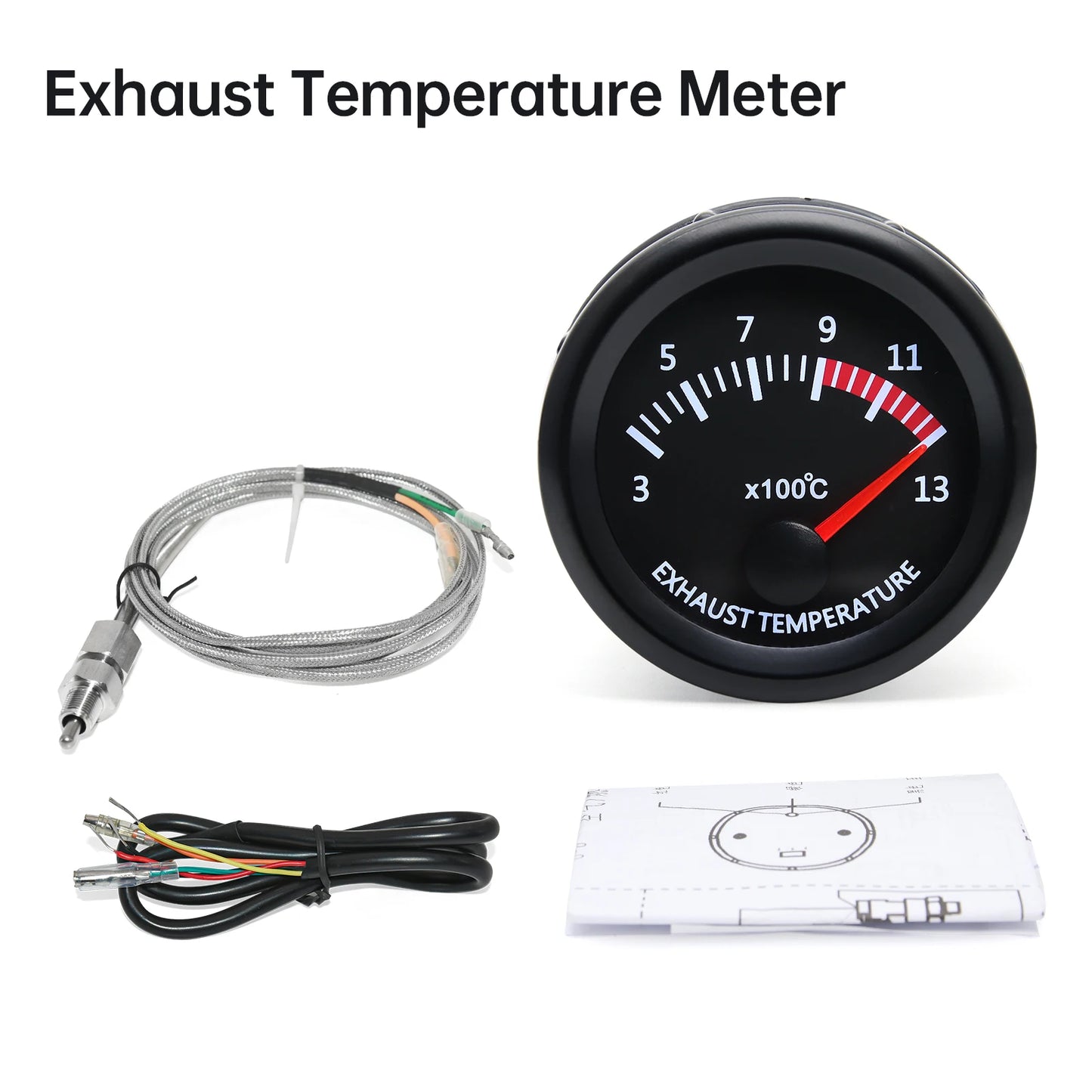 Universal 52mm 2" Car Auto Exhaust Gas Temp Gauge 300~1300 Celsius 12V Exhaust Gas Temp Gauge Ext Temp Meter EGT With Sensor