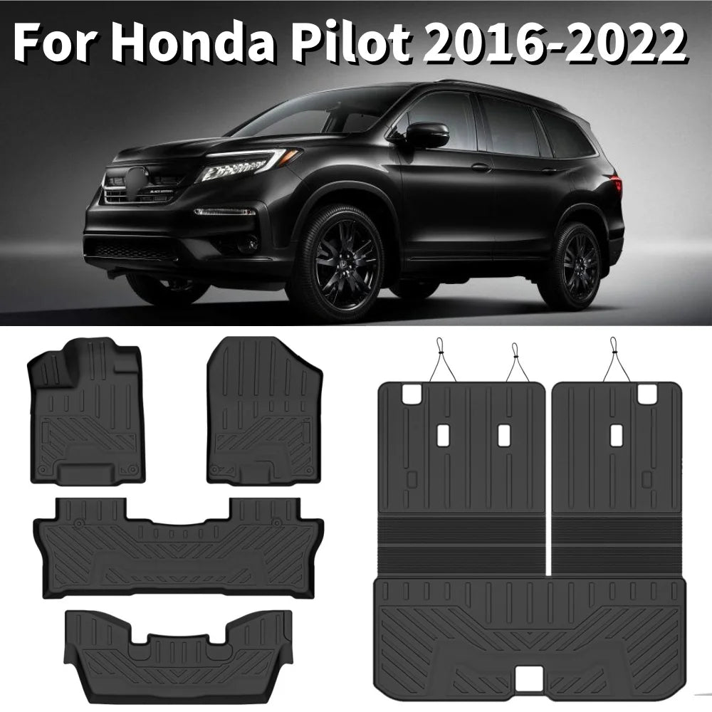 Floor Mats for Honda Pilot 2016-2022 All Weather Protection Cargo Liner with Backrest Mat Behind 3rd Row Back Seat Accessories
