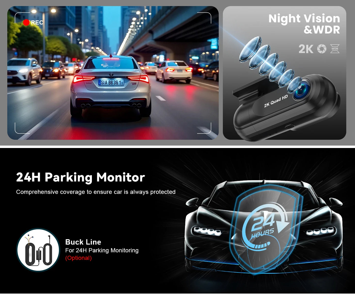 Dash Cam WiFi 2.5K,Car Camera with APP,Dashcams with WDR Night Vision, 24H Parking mode, Loop Recording, G-Sensor,GPS Module