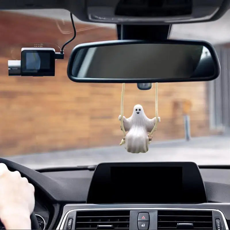Swinging Car Ghost Halloween Pendant Swinging Charm Car Mirrors Decorations Exquisite Cute Car Interior Rear View Mirrors