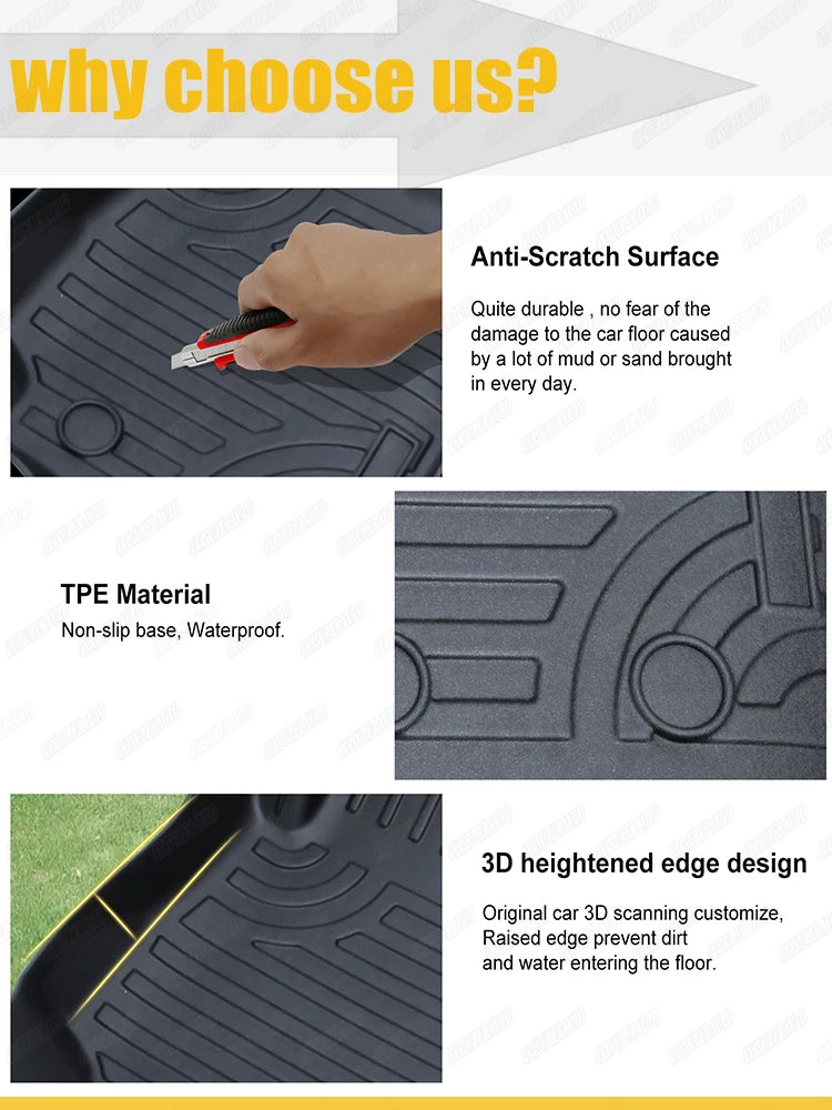 3D TPE Floor Car Floor Mats for Ford Ranger 2012-2021 T6 T7 T8 PX PX2 PX3 Wildtrak XLT Xl Double Cab PICKUP 4X4 Car Accessories