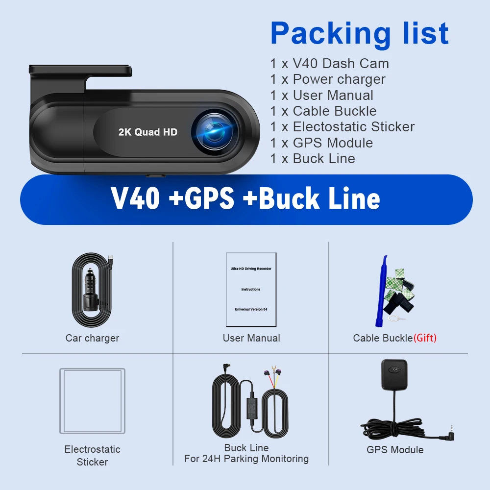 Dash Cam WiFi 2.5K,Car Camera with APP,Dashcams with WDR Night Vision, 24H Parking mode, Loop Recording, G-Sensor,GPS Module