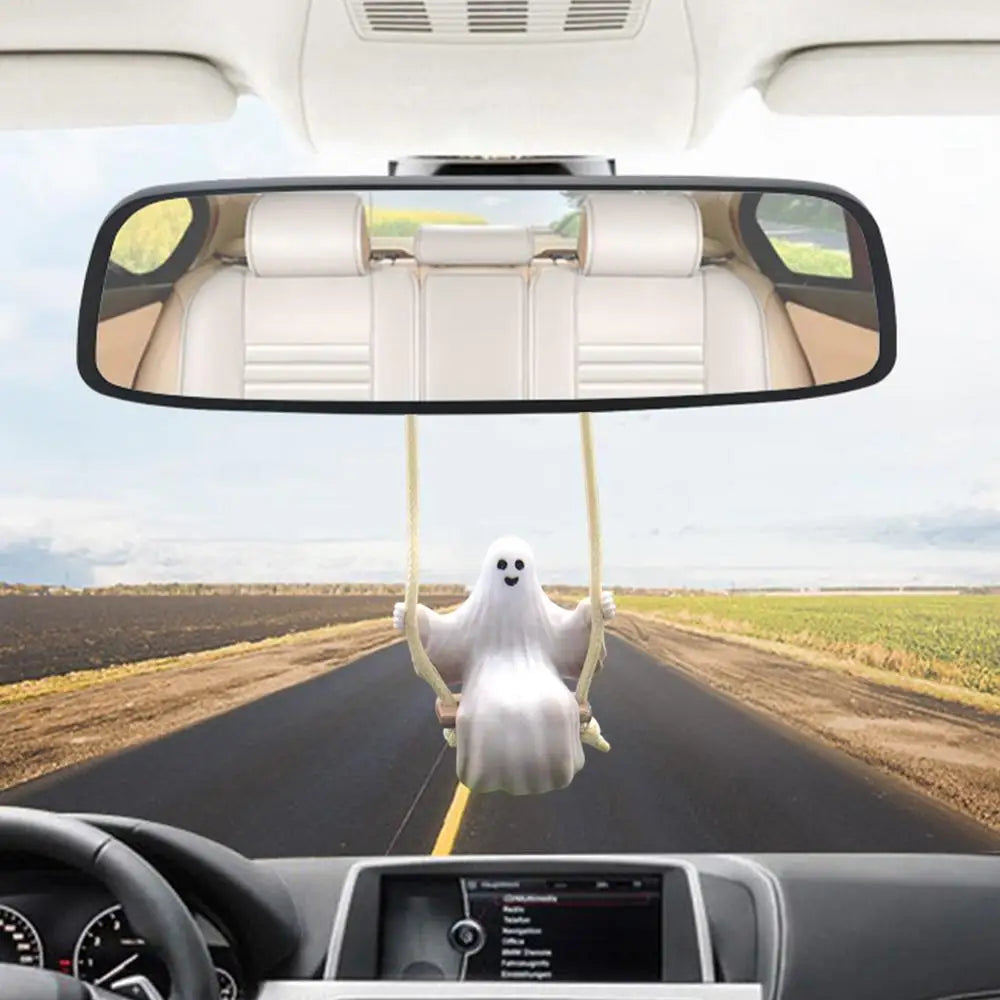 Swinging Car Ghost Halloween Pendant Swinging Charm Car Mirrors Decorations Exquisite Cute Car Interior Rear View Mirrors