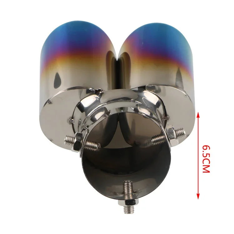 64mm Universal Double Pass Exhaust Pipe Tip Exhaust Silencer Muffler Tip Stainless Steel Pipe Trim Modified Exhause Tail Pipe