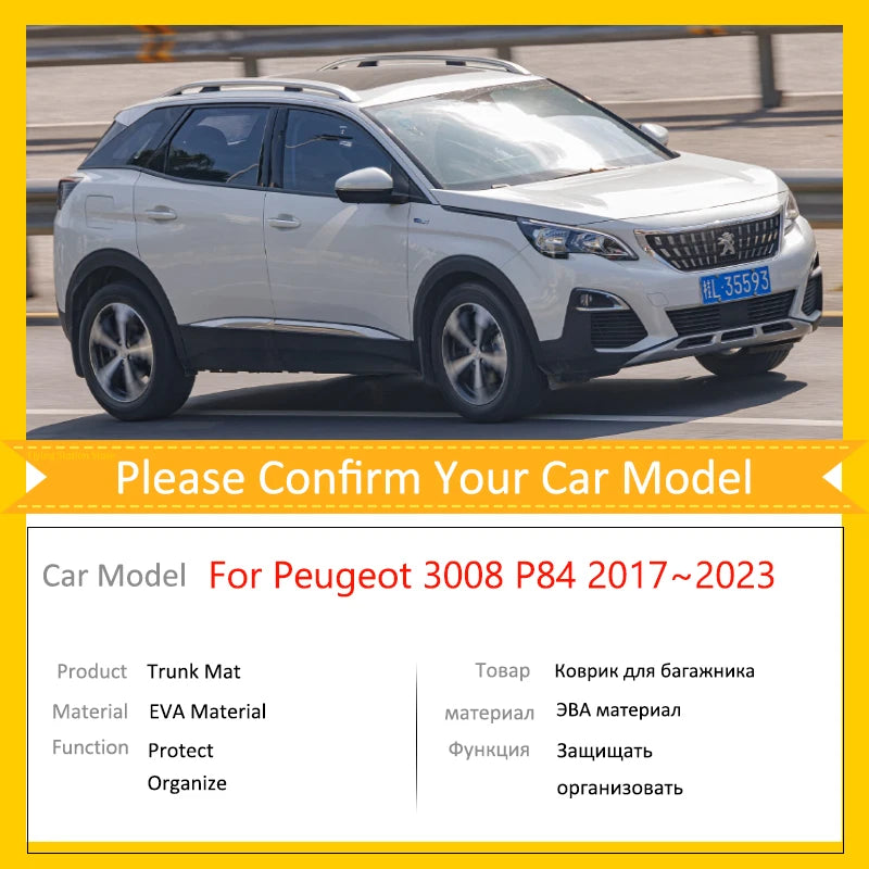 Car Trunk Mats For Peugeot 3008 MK2 P84 2017 2018 2019 2020 2021 2022 2023 Accsesories Auto Anti-Slip Pads EVA Waterproof Carpet