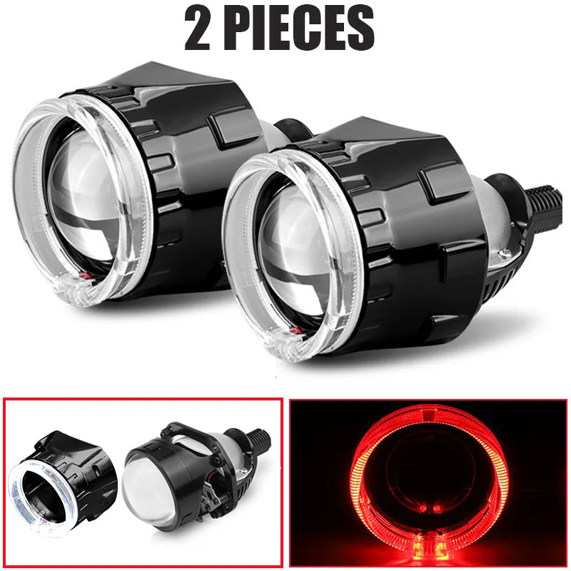 LED Projector Lens 2.5 Inch Bi LED High Low Beam Lights 80mm LED Halo for H4 H7 9005 9006 Car Headlight Bulbs Auto Diodes Turbo