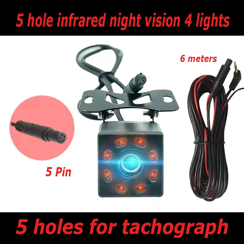 Car rear tachograph single camera Car 8LED reverse camera infrared HD vision with light perforated rear image 5 pin