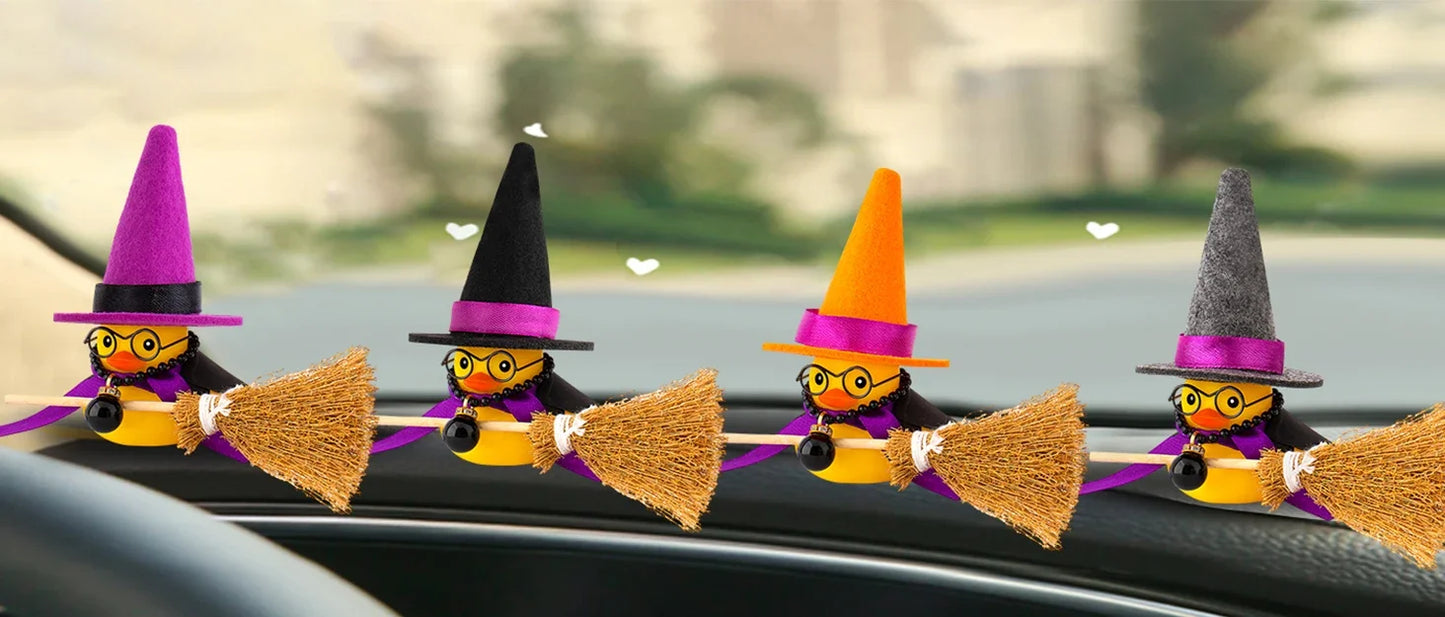 Car Decoration Rubber Duck Halloween with Magic Hat Cloak Broom Sunglasses Necklace for Car Ornaments Home Table Decor