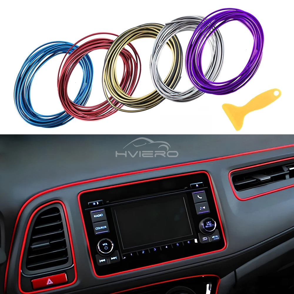 Car Universal Trims Strip 5M Tape Interior Modelling Line Flexible Wheel Modified Center Control Instrument Panel Chrome Glitter