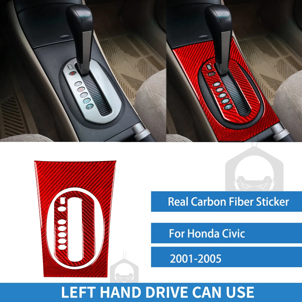 For Honda Civic 2001 2002 2003 2004 2005 Gear Shift Panel Set Cover Real Carbon Fiber Sticker Car Interior Moulding Accessories