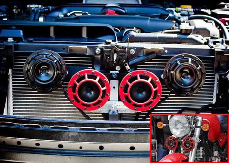 Car modified universal basin honk horn high and low 12V waterproof super loud personality tide red ring horn