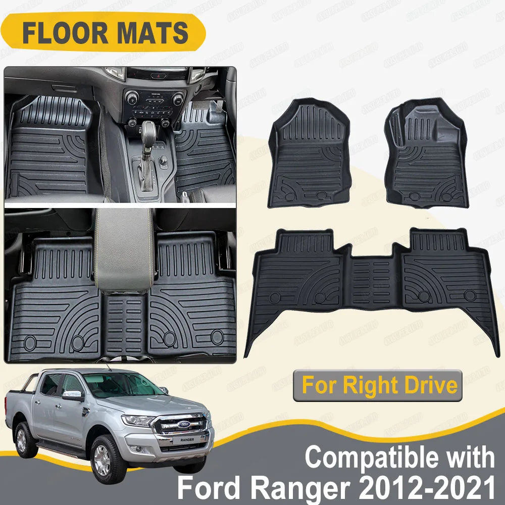 3D TPE Floor Car Floor Mats for Ford Ranger 2012-2021 T6 T7 T8 PX PX2 PX3 Wildtrak XLT Xl Double Cab PICKUP 4X4 Car Accessories