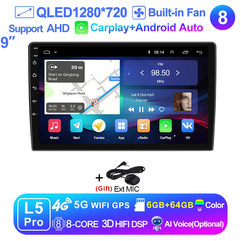 LEHX Universal 9/10 inch Wireless Carplay 2din Android 15 Car Radio Multimedia Video Player AutoRadio GPS Navigation 4G WiFi