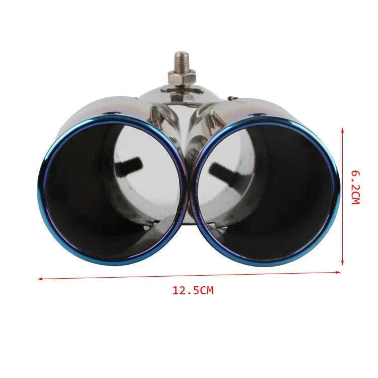 64mm Universal Double Pass Exhaust Pipe Tip Exhaust Silencer Muffler Tip Stainless Steel Pipe Trim Modified Exhause Tail Pipe