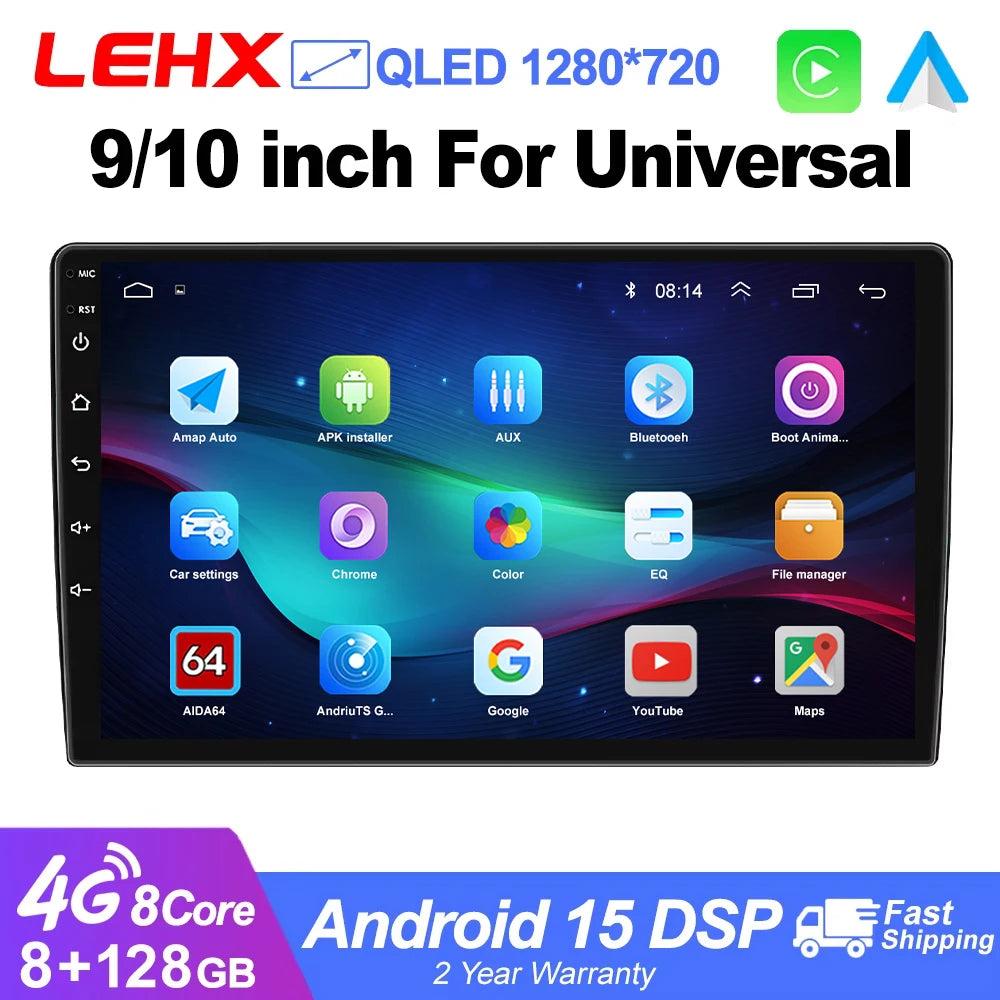 LEHX Universal 9/10 inch Wireless Carplay 2din Android 15 Car Radio Multimedia Video Player AutoRadio GPS Navigation 4G WiFi