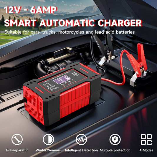 6A 12V Repair LCD Display Intelligent Car Battery Charger Car and Motorcycle Battery Charging Unit Lead-Acid Battery