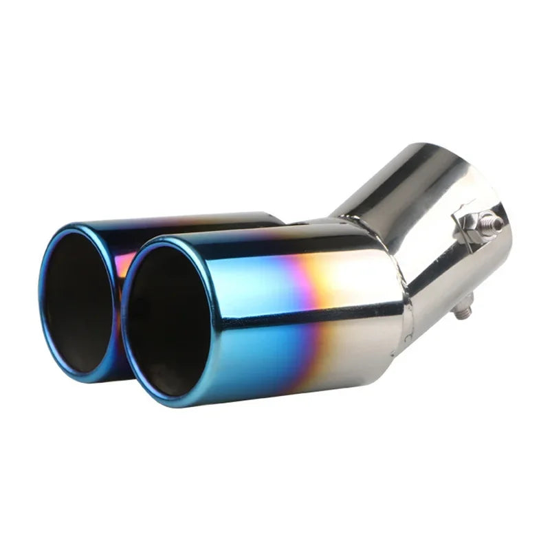 64mm Universal Double Pass Exhaust Pipe Tip Exhaust Silencer Muffler Tip Stainless Steel Pipe Trim Modified Exhause Tail Pipe