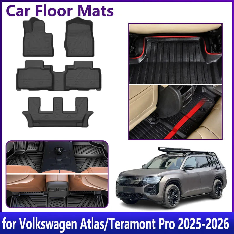 For Volkswagen Atlas Accessories VW Teramont Pro 2025 2026 7 Seats Car TPE Floor Mat Leather Foot Mat LHD Carpet Rug Pad Cushion