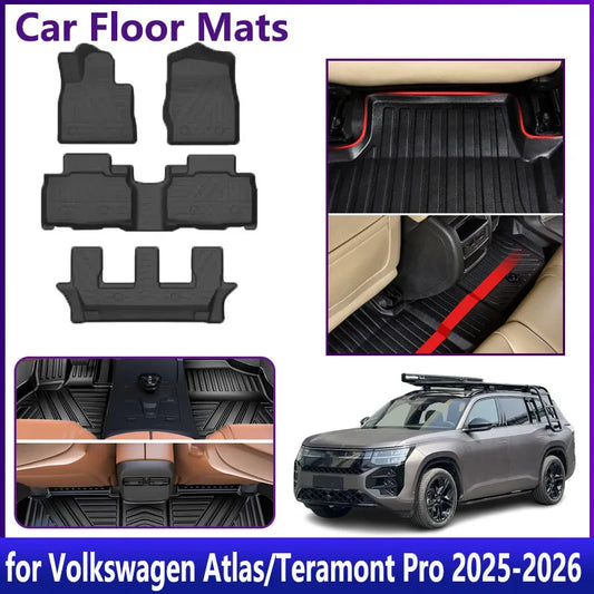 For Volkswagen Atlas Accessories VW Teramont Pro 2025 2026 7 Seats Car TPE Floor Mat Leather Foot Mat LHD Carpet Rug Pad Cushion