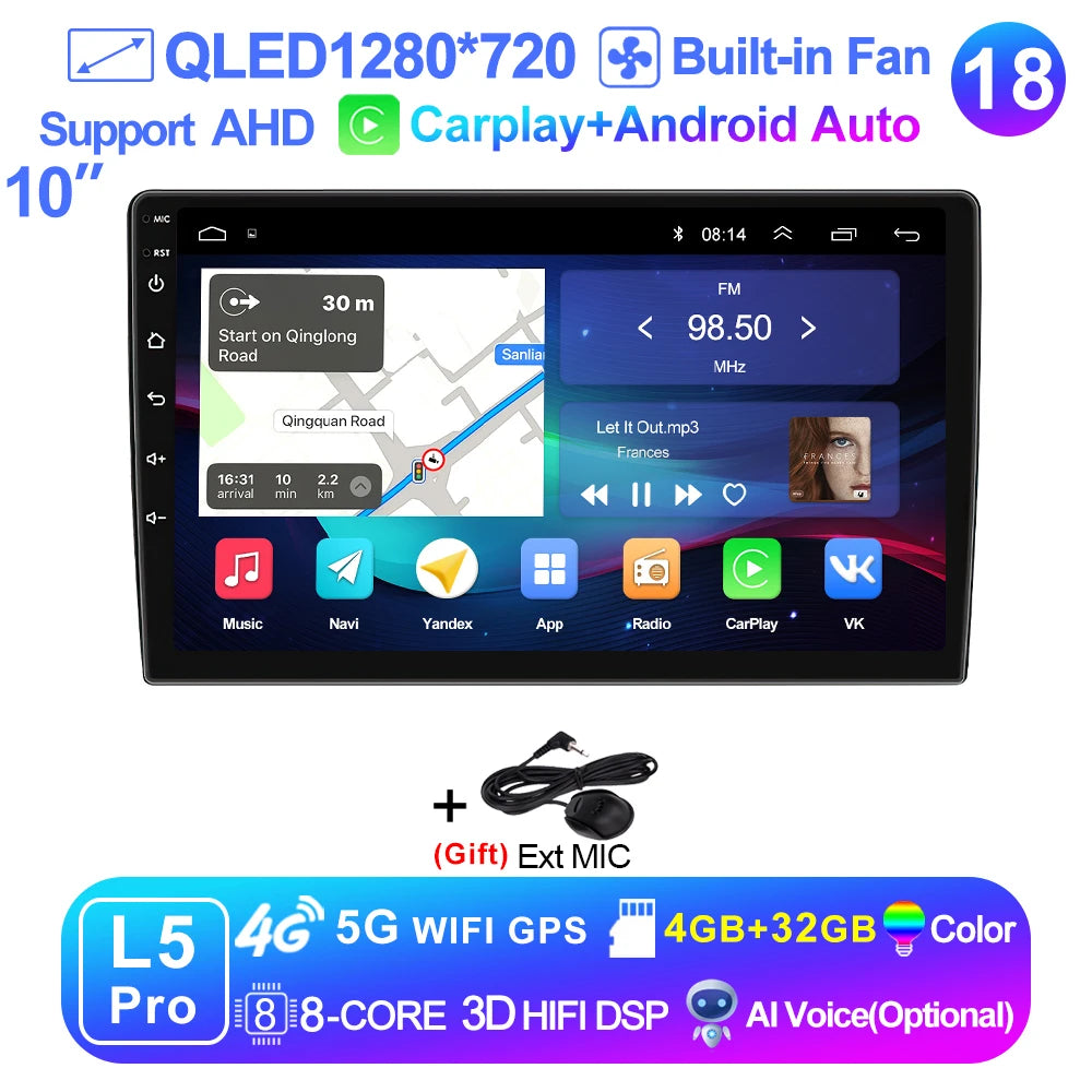 LEHX Universal 9/10 inch Wireless Carplay 2din Android 15 Car Radio Multimedia Video Player AutoRadio GPS Navigation 4G WiFi