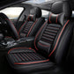 Deluxe 5-Seater PU Leather Auto Seat Covers with Built-in Lumbar Support - 2 Headrests & Steering Wheel Cover, Wearproof