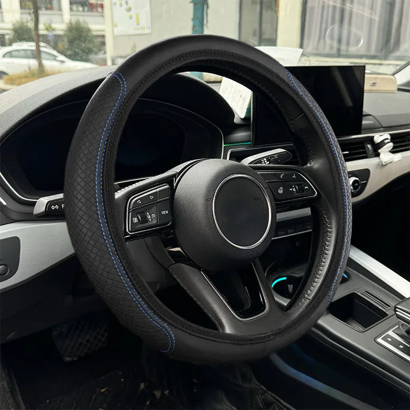 14.5-15inch Steering Wheel Cover Soft PU Leather Car Steering Wheel Cover with Anti-Slip Linning Universal 37-38cm Size