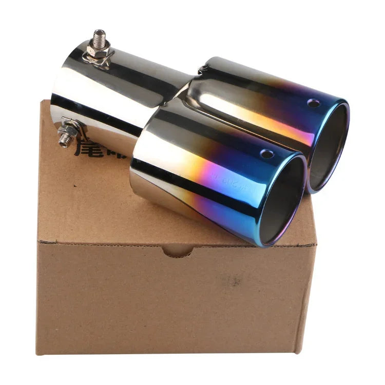 64mm Universal Double Pass Exhaust Pipe Tip Exhaust Silencer Muffler Tip Stainless Steel Pipe Trim Modified Exhause Tail Pipe