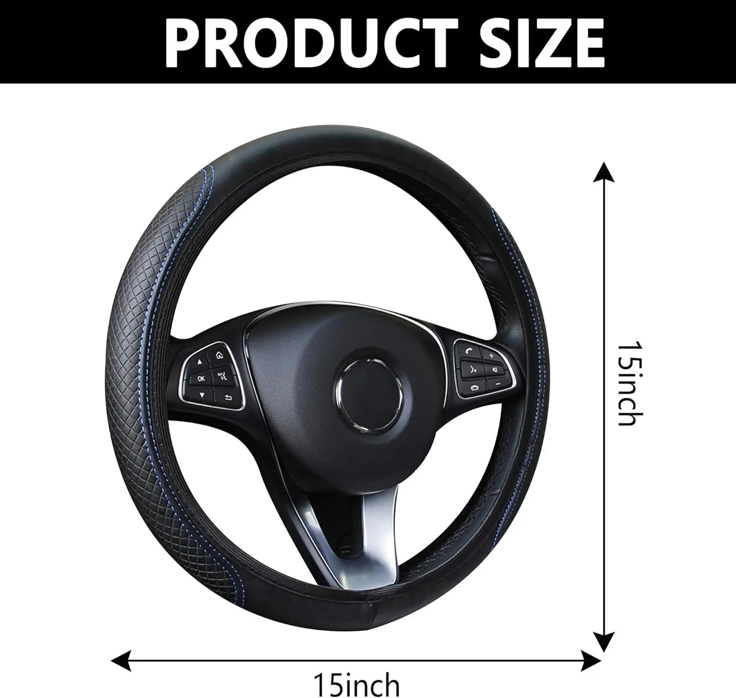 14.5-15inch Steering Wheel Cover Soft PU Leather Car Steering Wheel Cover with Anti-Slip Linning Universal 37-38cm Size
