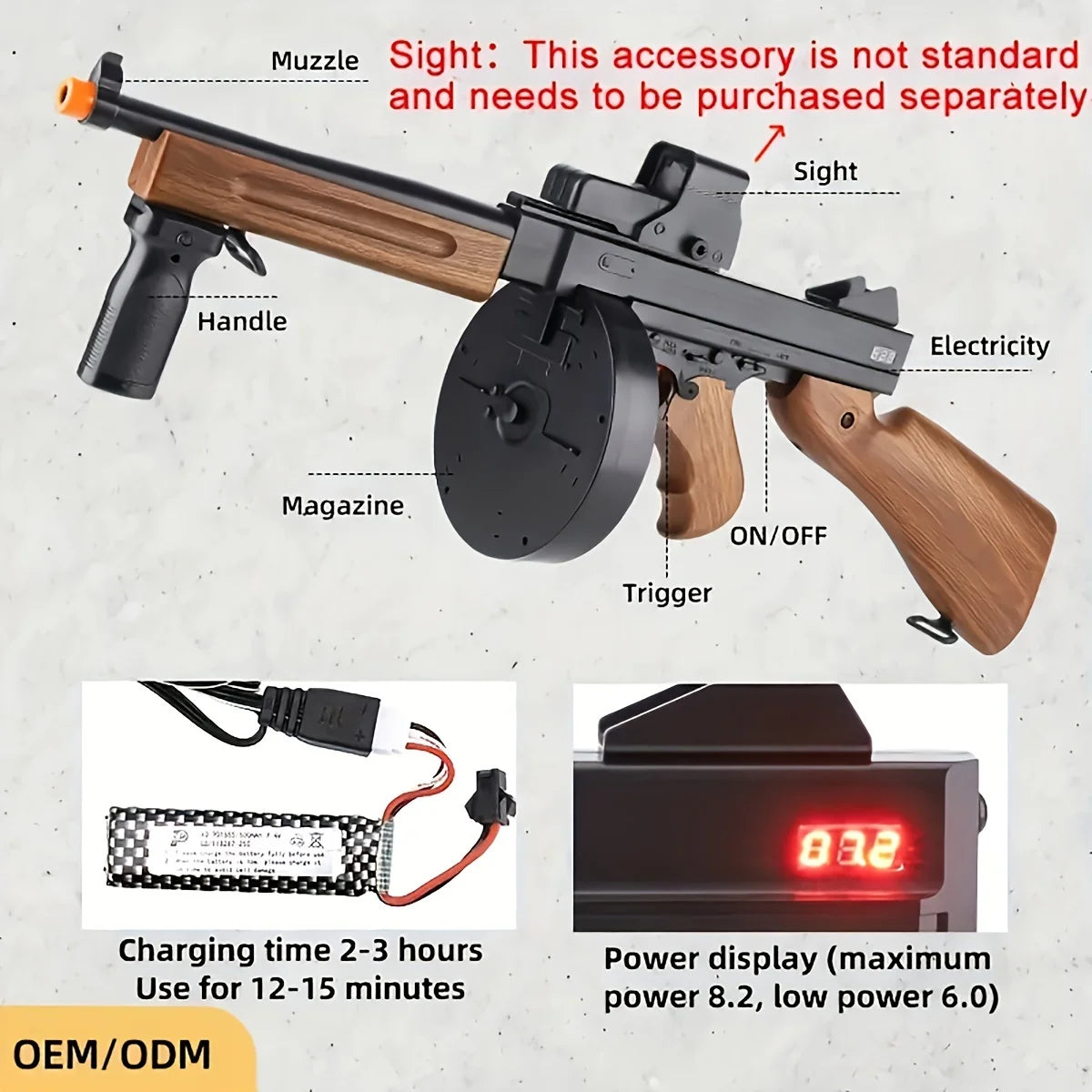 Large Thomson M1928 Blaster with Drum - Electric Automatic Blaster,Perfect Gift for Christmas, Halloween, Thanksgiving Outdoor G