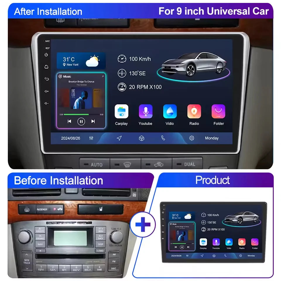 LEHX Universal 9/10 inch Wireless Carplay 2din Android 15 Car Radio Multimedia Video Player AutoRadio GPS Navigation 4G WiFi